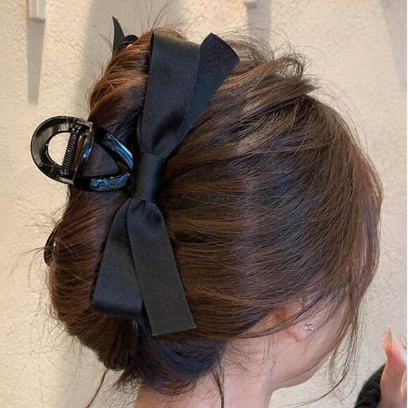 Hair Claw With Black Ribbon Bow - Picture 1 of 4